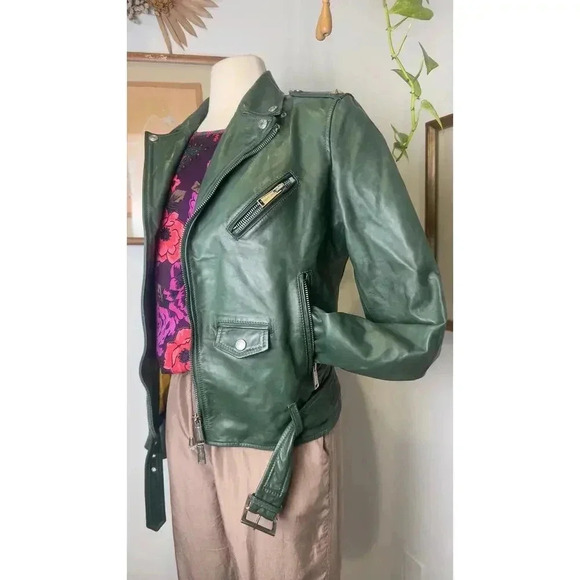 DSquared2 Men's Green Equine Leather Biker Jacket - Luxurious Designer Outerwear - Picture 3 of 9